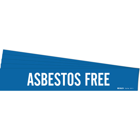 Brady "Asbestos Free" Pipe Marker, Self-Adhesive, 2-1/4" H x 14" W, White on Blue