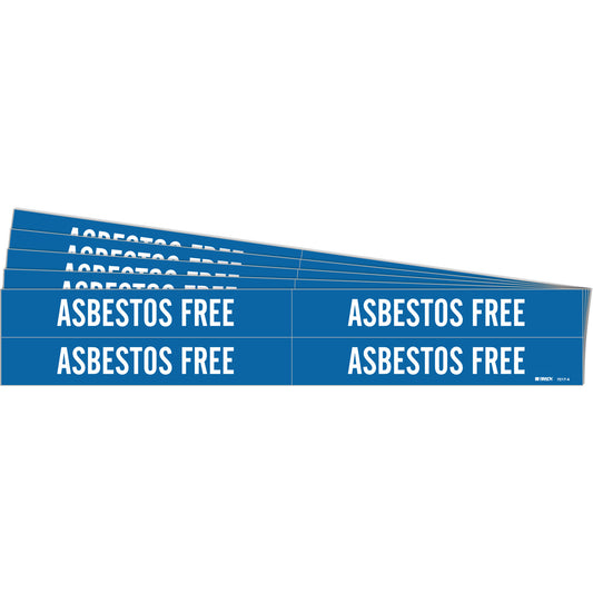Brady "Asbestos Free" Pipe Markers, Self-Adhesive, 1-1/8" H x 7" W, White on Blue