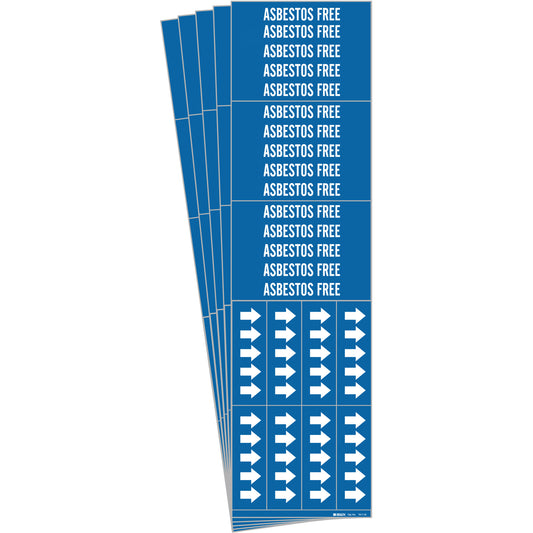 Brady "Asbestos Free" Pipe Marker, Self-Adhesive, 2-1/4" H x 2-3/4" W, White on Blue