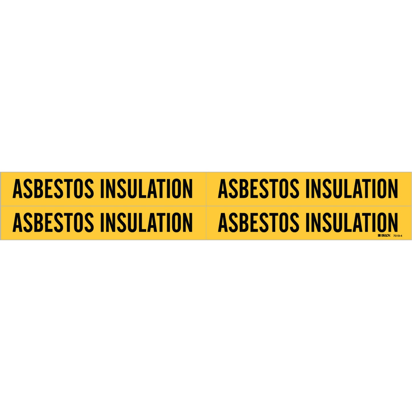 Brady "Asbestos Insulation" Pipe Markers, Self-Adhesive, 1-1/8" H x 7" W, Black on Yellow