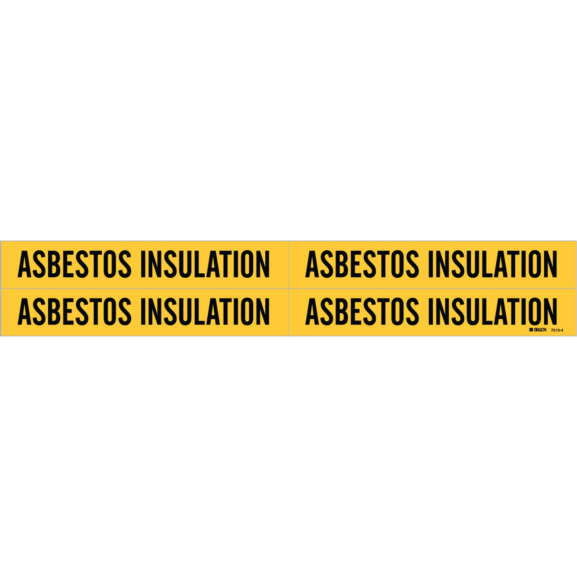 Brady "Asbestos Insulation" Pipe Markers, Self-Adhesive, 1-1/8" H x 7" W, Black on Yellow