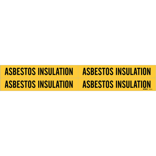 Brady "Asbestos Insulation" Pipe Markers, Self-Adhesive, 1-1/8" H x 7" W, Black on Yellow