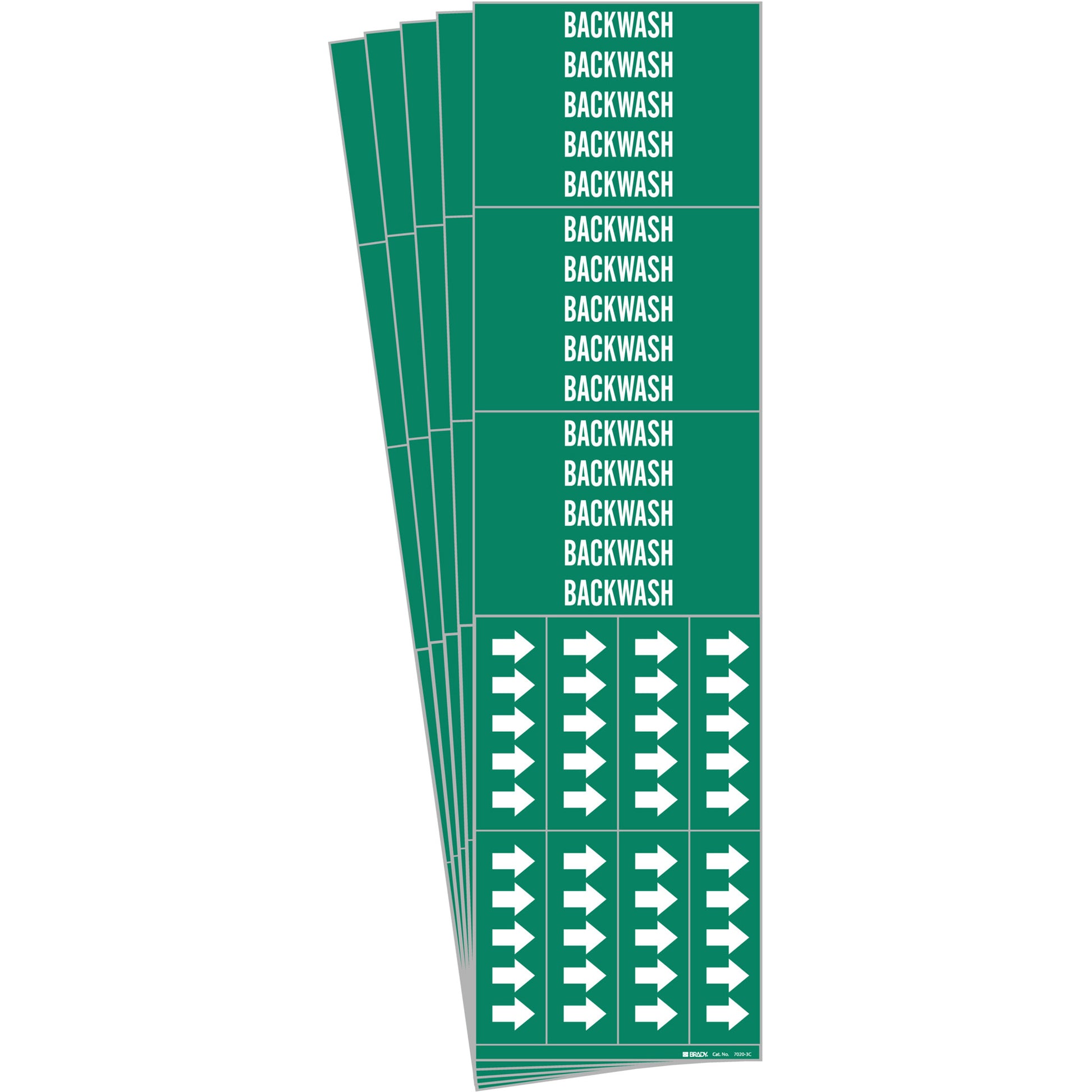Brady "Backwash" Pipe Marker, Self-Adhesive, 2-1/4" H x 2-3/4" W, White on Green