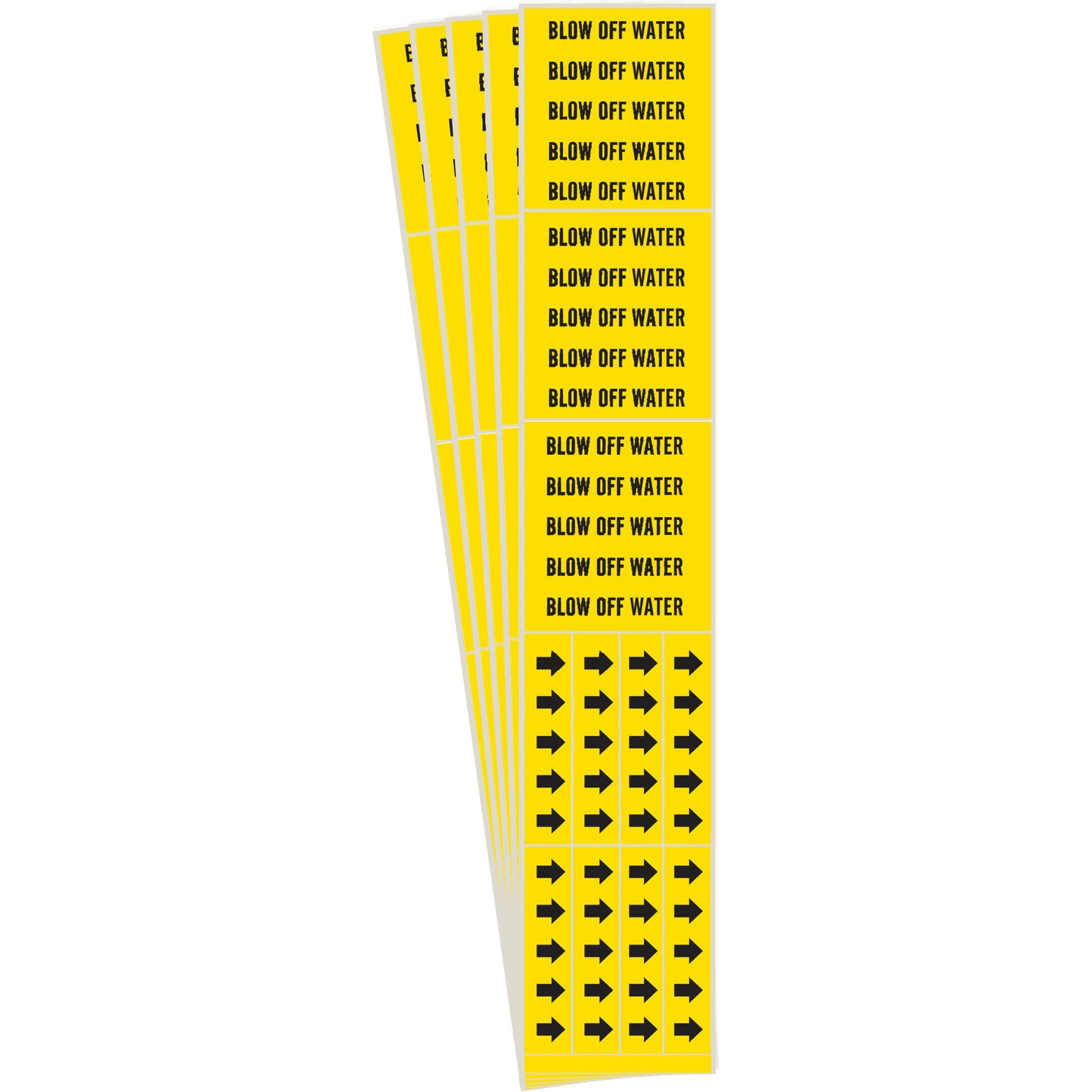 Brady "Blow Off Water" Pipe Marker, Self-Adhesive, 2-1/4" H x 14" W, Black on Yellow