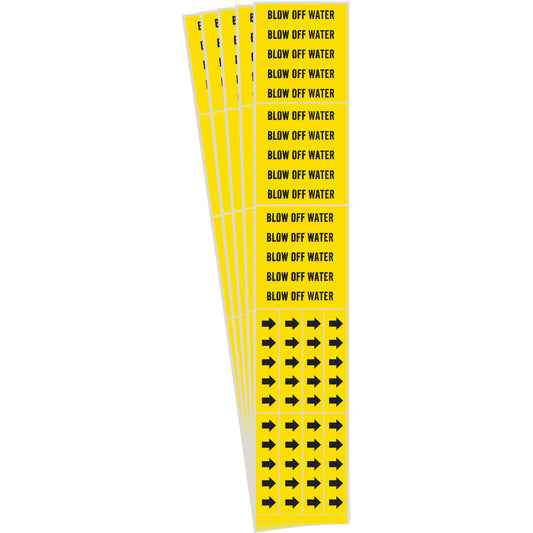 Brady "Blow Off Water" Pipe Markers, Self-Adhesive, 2-1/4" H x 2-3/4" W, Black on Yellow