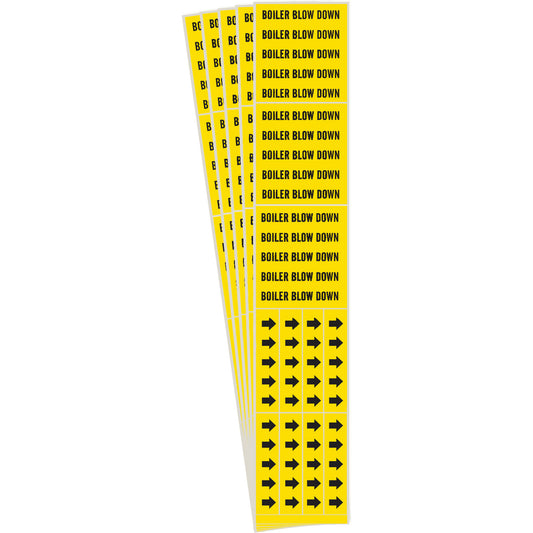 Brady "Boiler Blow Down" Pipe Marker, Self-Adhesive, 2-1/4" H x 2-3/4" W, Black on Yellow
