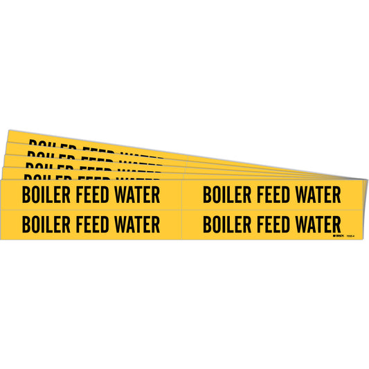 Brady "Boiler Feed Water" Pipe Markers, Self-Adhesive, 1-1/8" H x 7" W, Black on Yellow