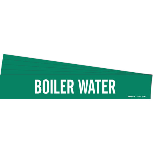 Brady "Boiler Water" Pipe Marker, Self-Adhesive, 2-1/4" H x 14" W, White on Green