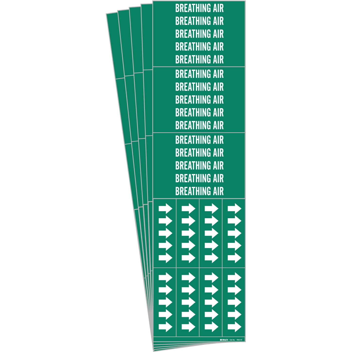 Brady "Breathing Air" Pipe Marker, Self-Adhesive, 2-1/4" H x 2-3/4" W, White on Green