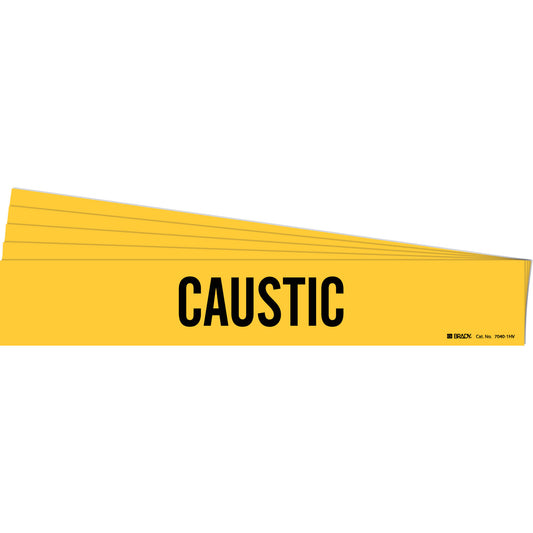 Brady "Caustic" Pipe Marker, Self-Adhesive, 4" H x 24" W, Black on Yellow