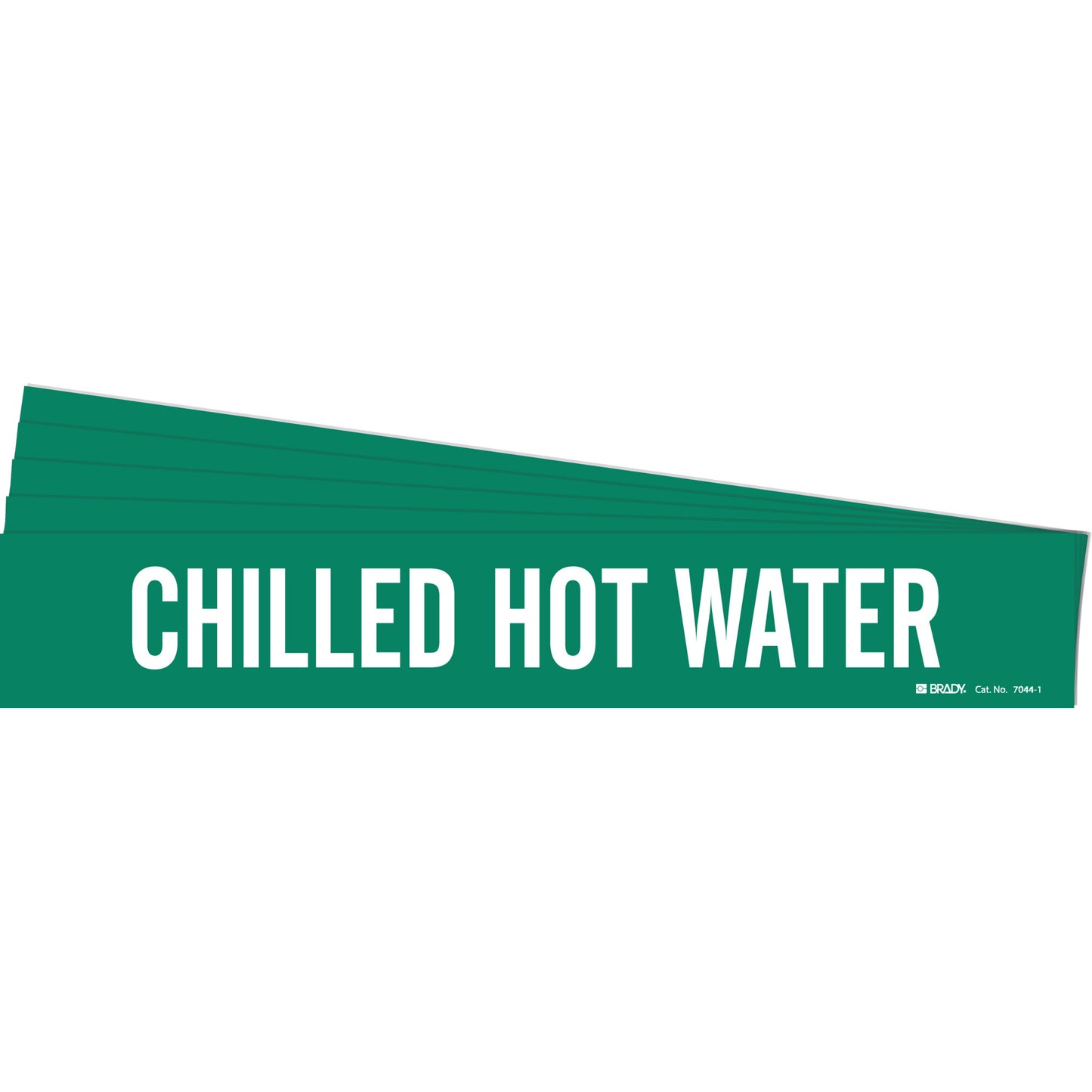 Brady "Chilled Hot Water" Pipe Marker, Self-Adhesive, 2-1/4" H x 14" W, White on Green