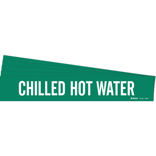 Brady "Chilled Hot Water" Pipe Marker, Self-Adhesive, 2-1/4" H x 14" W, White on Green