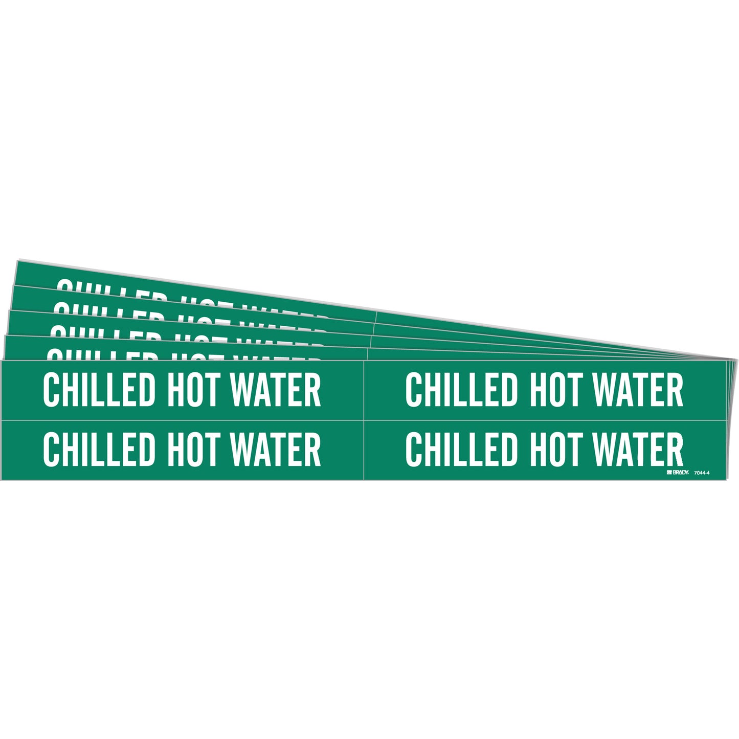 Brady "Chilled Hot Water" Pipe Markers, Self-Adhesive, 1-1/8" H x 7" W, White on Green