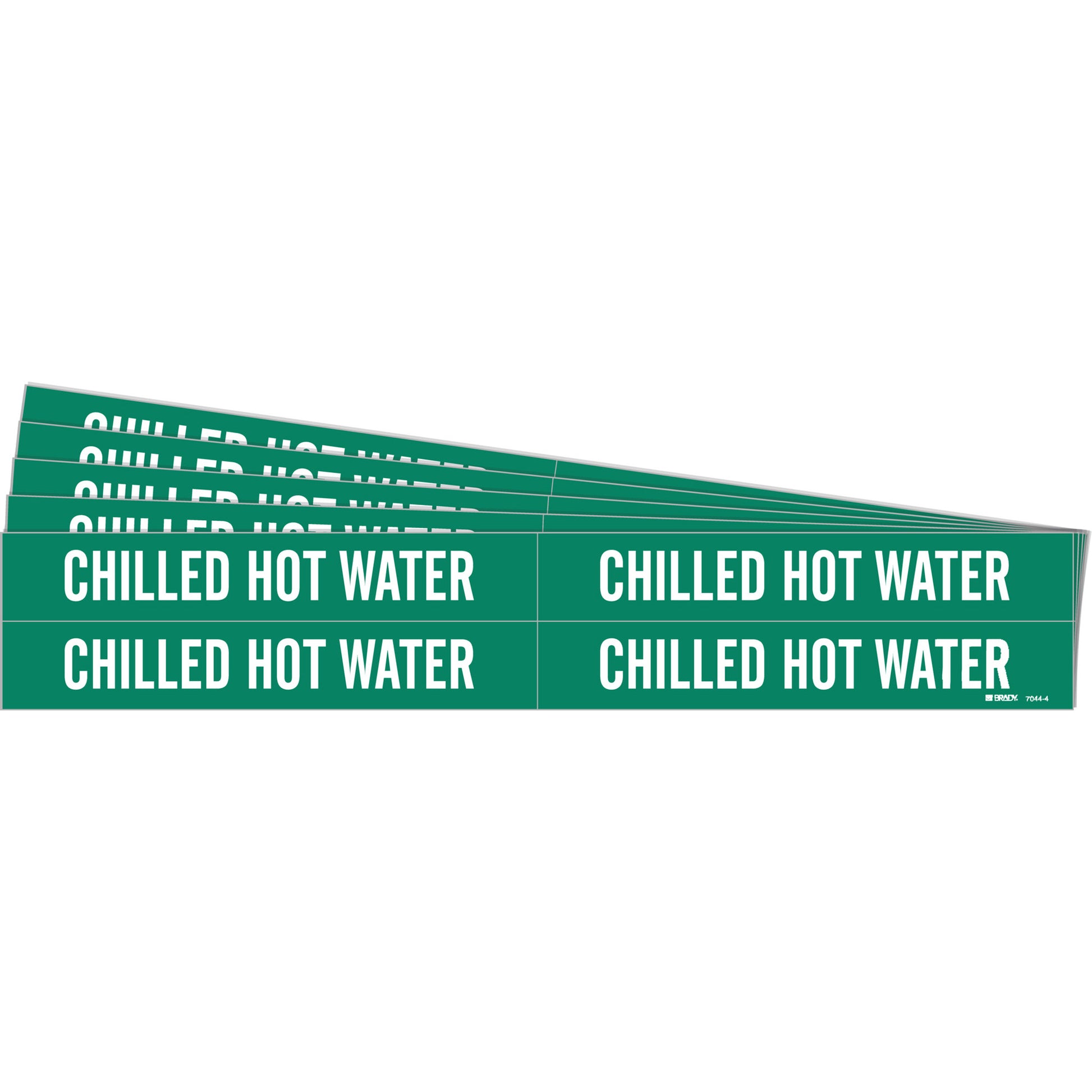 Brady "Chilled Hot Water" Pipe Markers, Self-Adhesive, 1-1/8" H x 7" W, White on Green