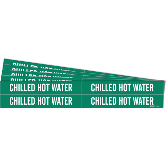 Brady "Chilled Hot Water" Pipe Markers, Self-Adhesive, 1-1/8" H x 7" W, White on Green