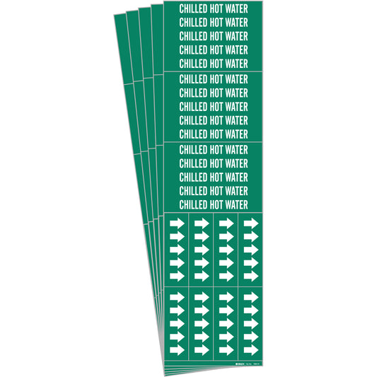 Brady "Chilled Hot Water" Pipe Marker, Self-Adhesive, 2-1/4" H x 2-3/4" W, White on Green