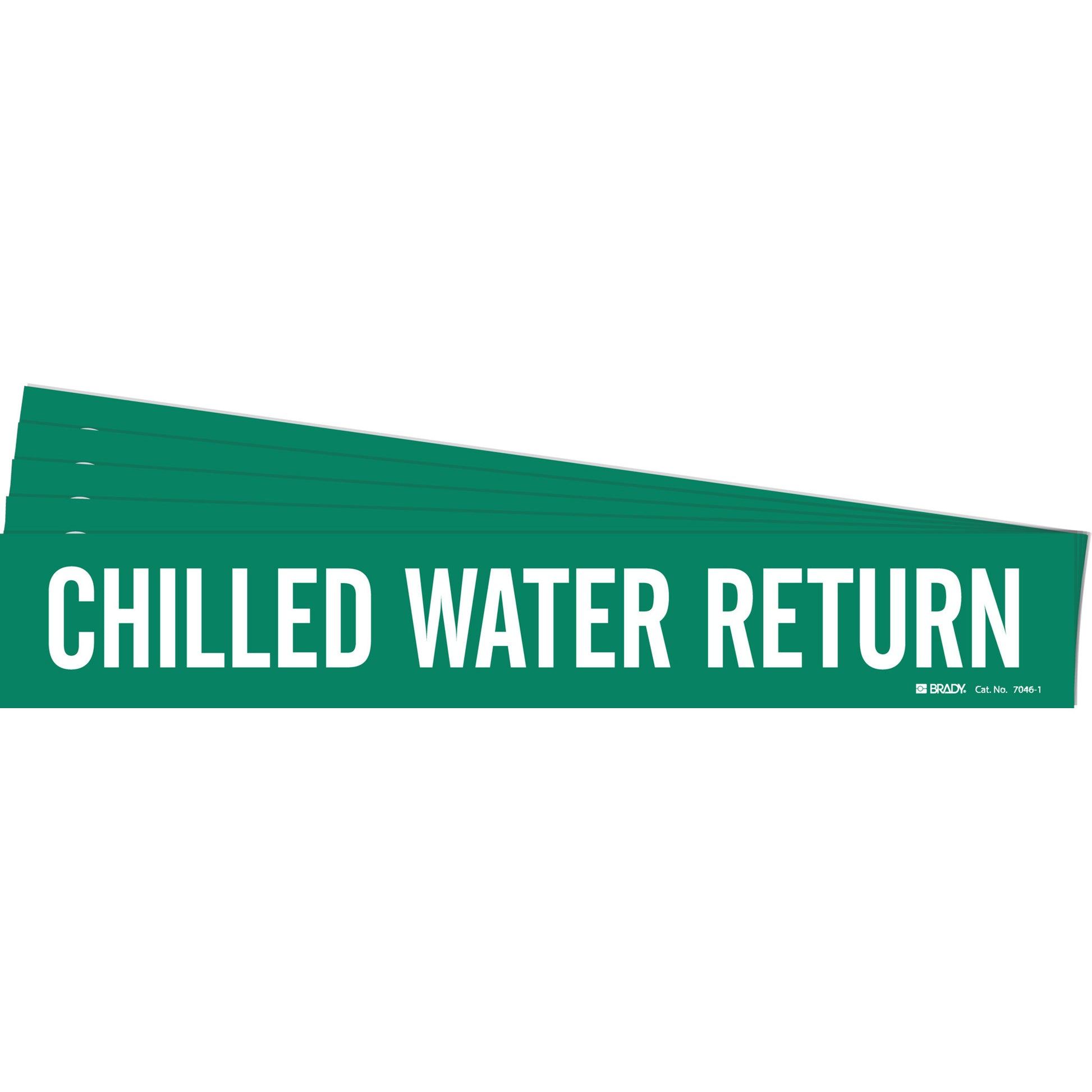 Brady "Chilled Water Return" Pipe Marker, Self-Adhesive, 2-1/4" H x 14" W, White on Green