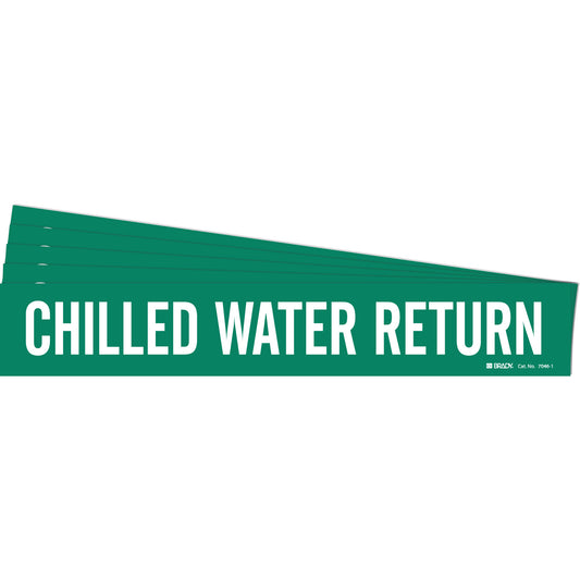 Brady "Chilled Water Return" Pipe Marker, Self-Adhesive, 2-1/4" H x 14" W, White on Green