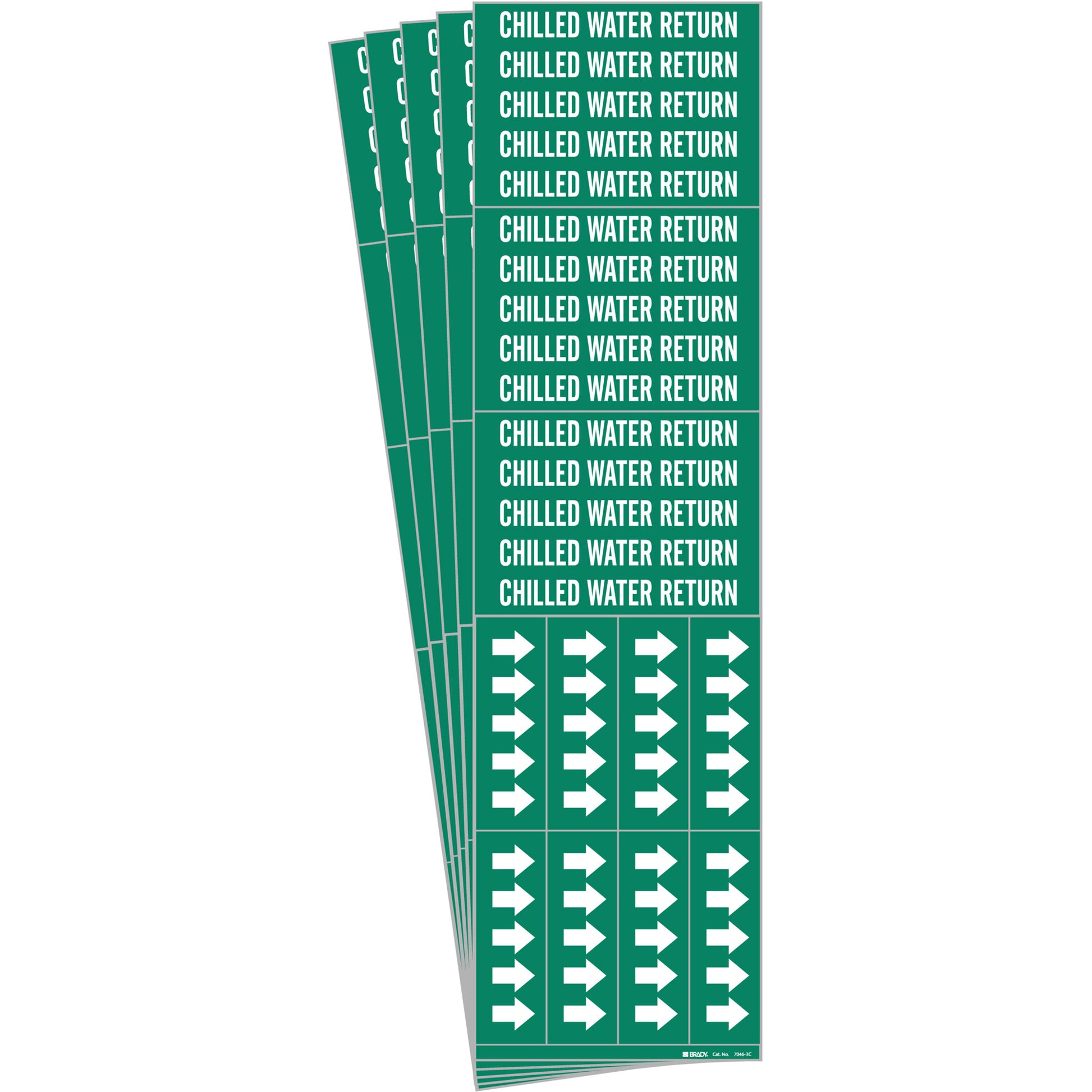 Brady "Chilled Water Return" Pipe Marker, Self-Adhesive, 2-1/4" H x 2-3/4" W, White on Green