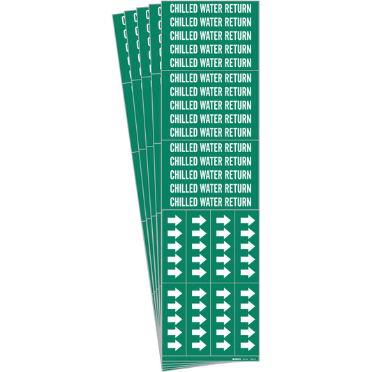 Brady "Chilled Water Return" Pipe Marker, Self-Adhesive, 2-1/4" H x 2-3/4" W, White on Green