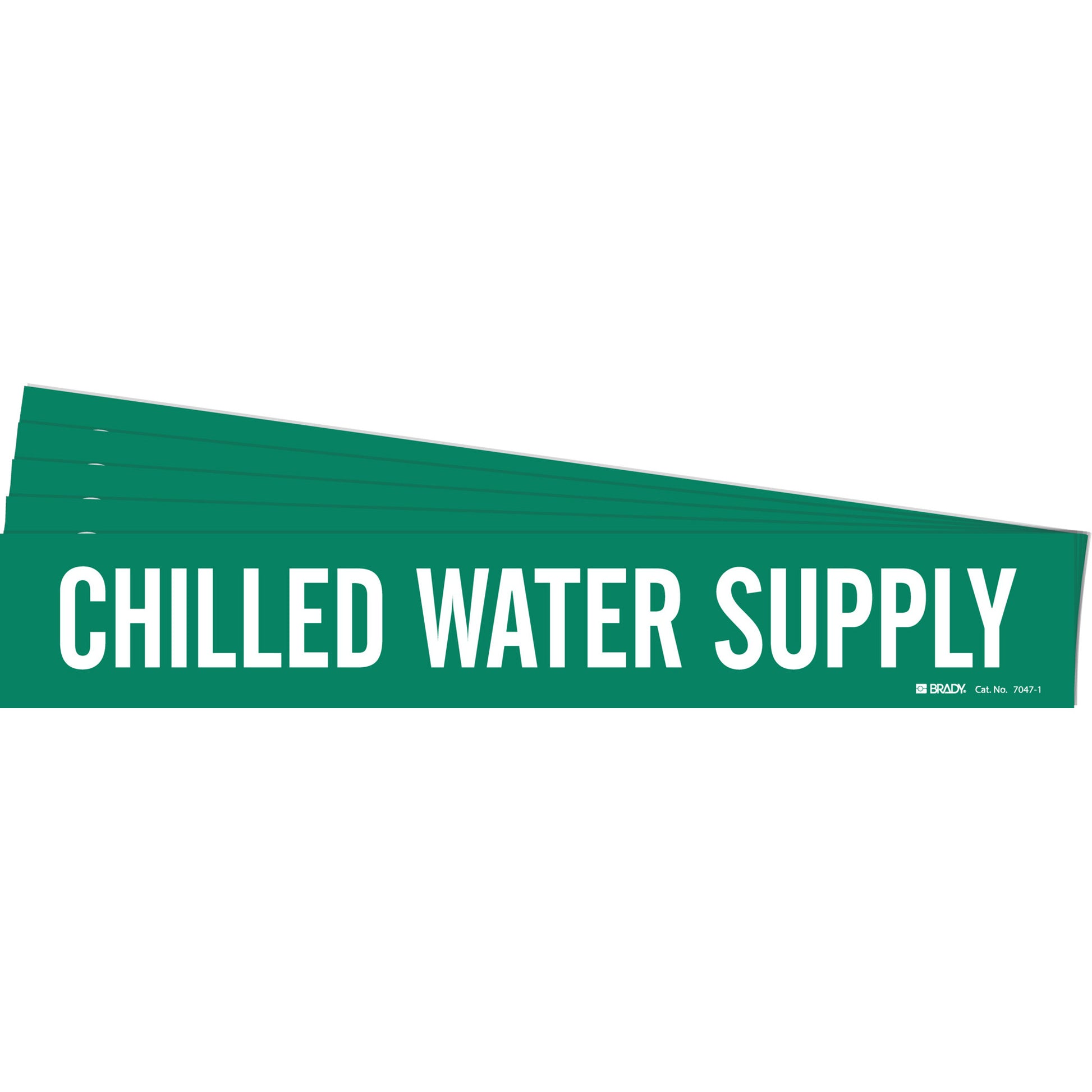 Brady "Chilled Water Supply" Pipe Marker, Self-Adhesive, 2-1/4" H x 14" W, White on Green
