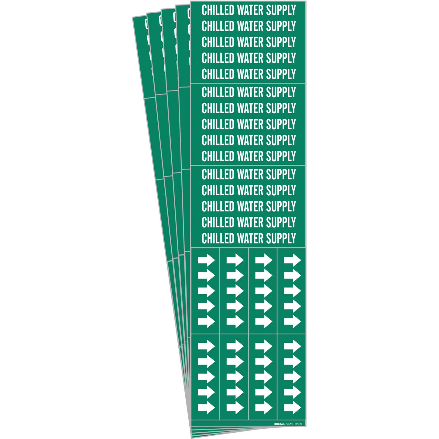 Brady "Chilled Water Supply" Pipe Marker, Self-Adhesive, 2-1/4" H x 2-3/4" W, White on Green