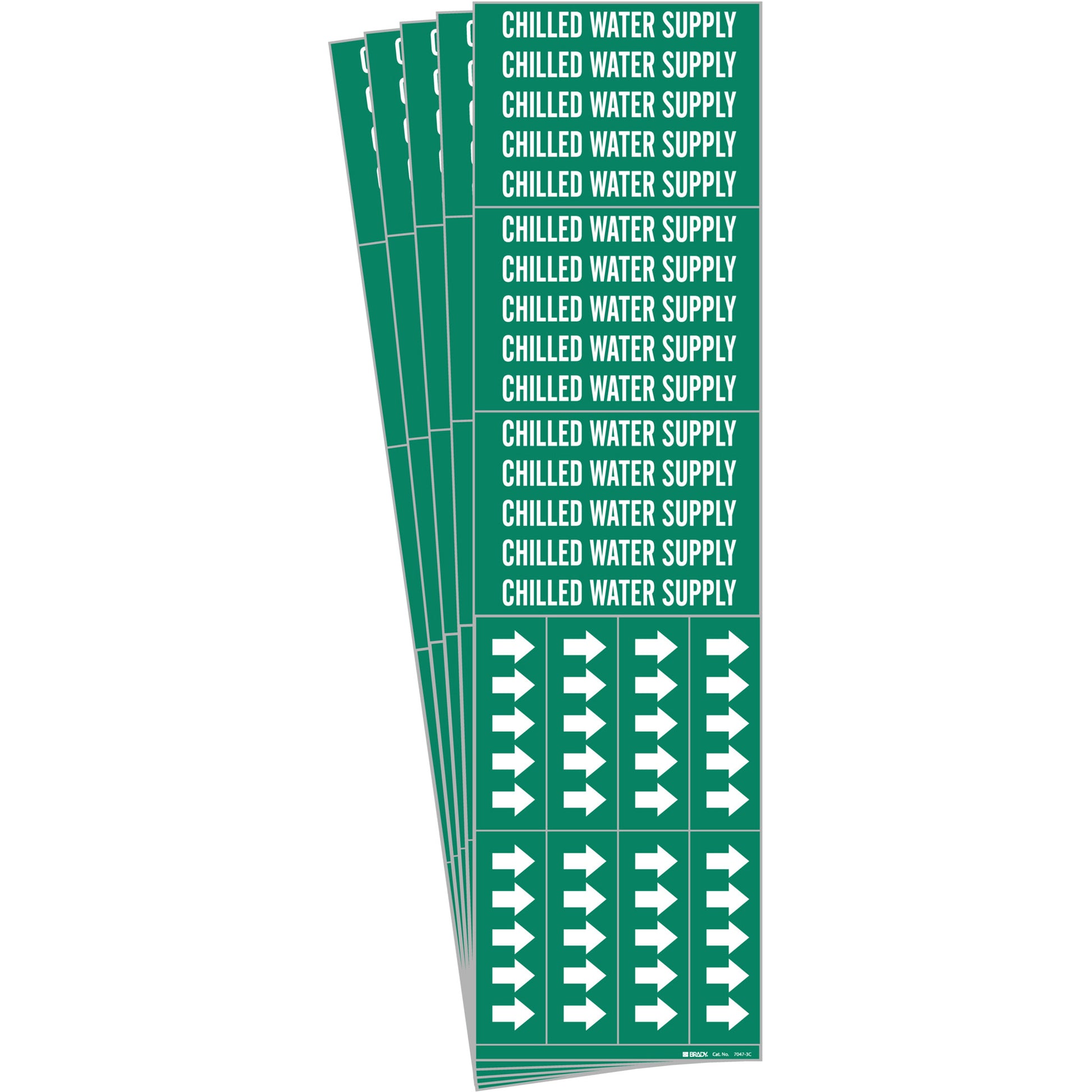 Brady "Chilled Water Supply" Pipe Marker, Self-Adhesive, 2-1/4" H x 2-3/4" W, White on Green