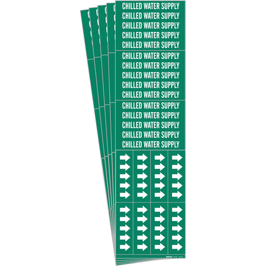 Brady "Chilled Water Supply" Pipe Marker, Self-Adhesive, 2-1/4" H x 2-3/4" W, White on Green