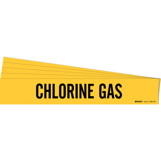 Brady "Chlorine Gas" Pipe Marker, Self-Adhesive, 4" H x 24" W, Black on Yellow