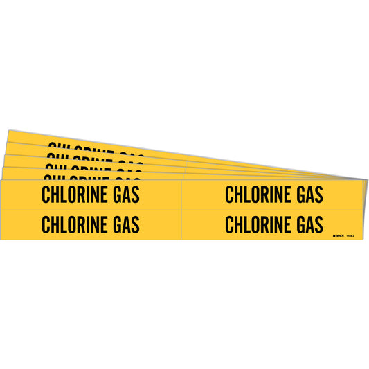 Brady "Chlorine Gas" Pipe Markers, Self-Adhesive, 1-1/8" H x 7" W, Black on Yellow