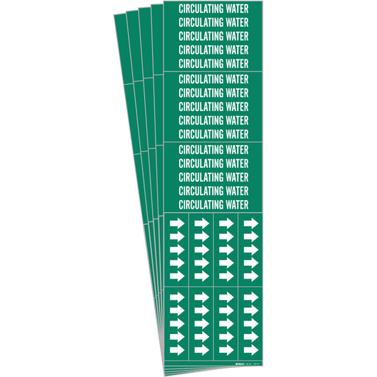 Brady "Circulating Water" Pipe Marker, Self-Adhesive, 2-1/4" H x 2-3/4" W, White on Green