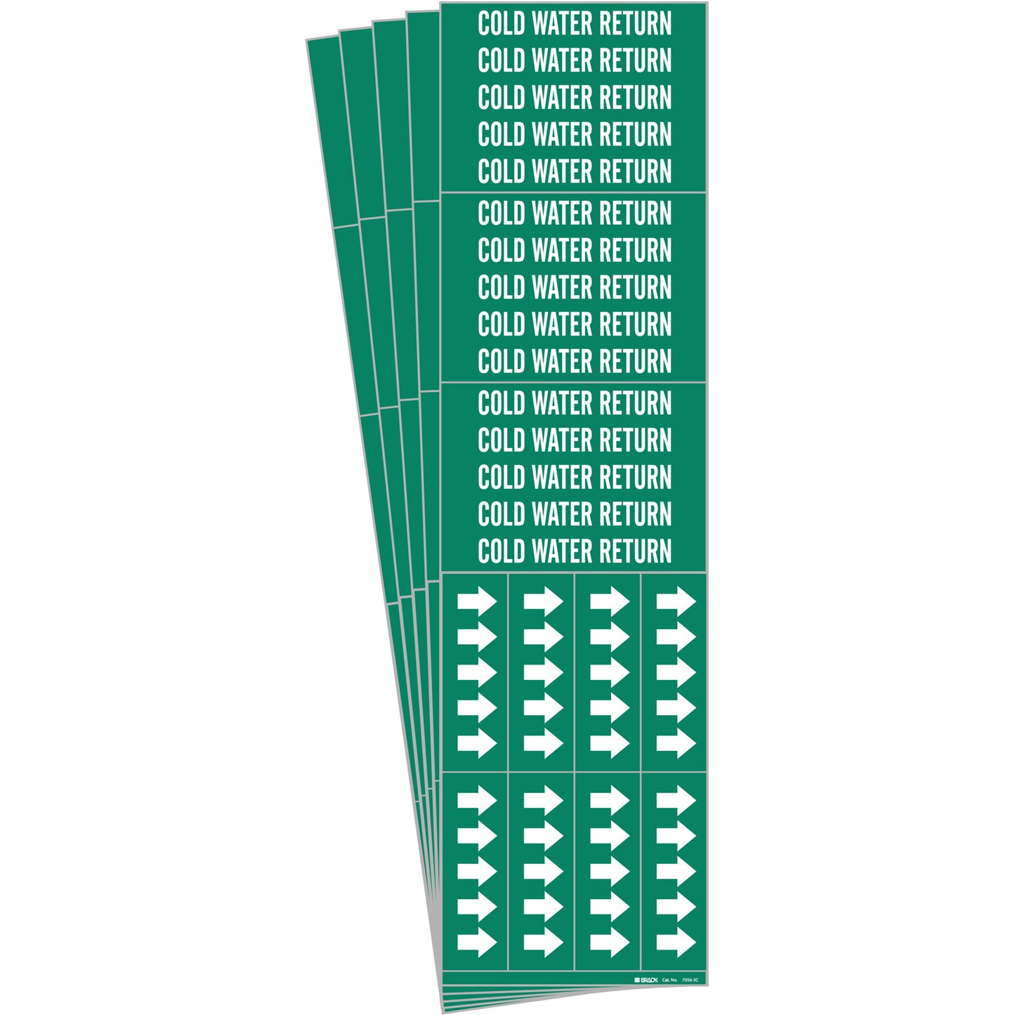 Brady "Cold Water Return" Pipe Marker, Self-Adhesive, 2-1/4" H x 2-3/4" W, White on Green