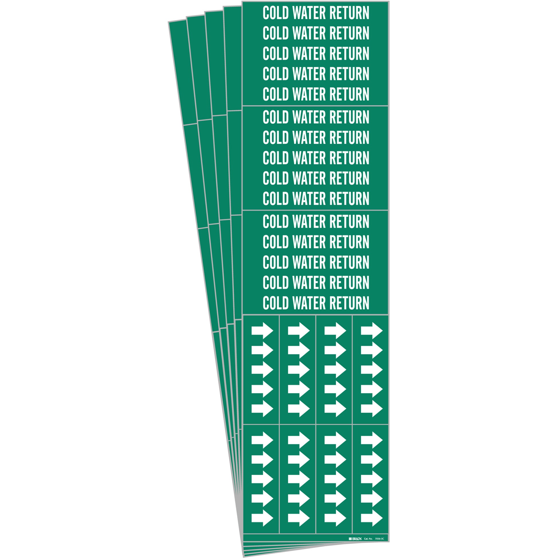 Brady "Cold Water Return" Pipe Marker, Self-Adhesive, 2-1/4" H x 2-3/4" W, White on Green