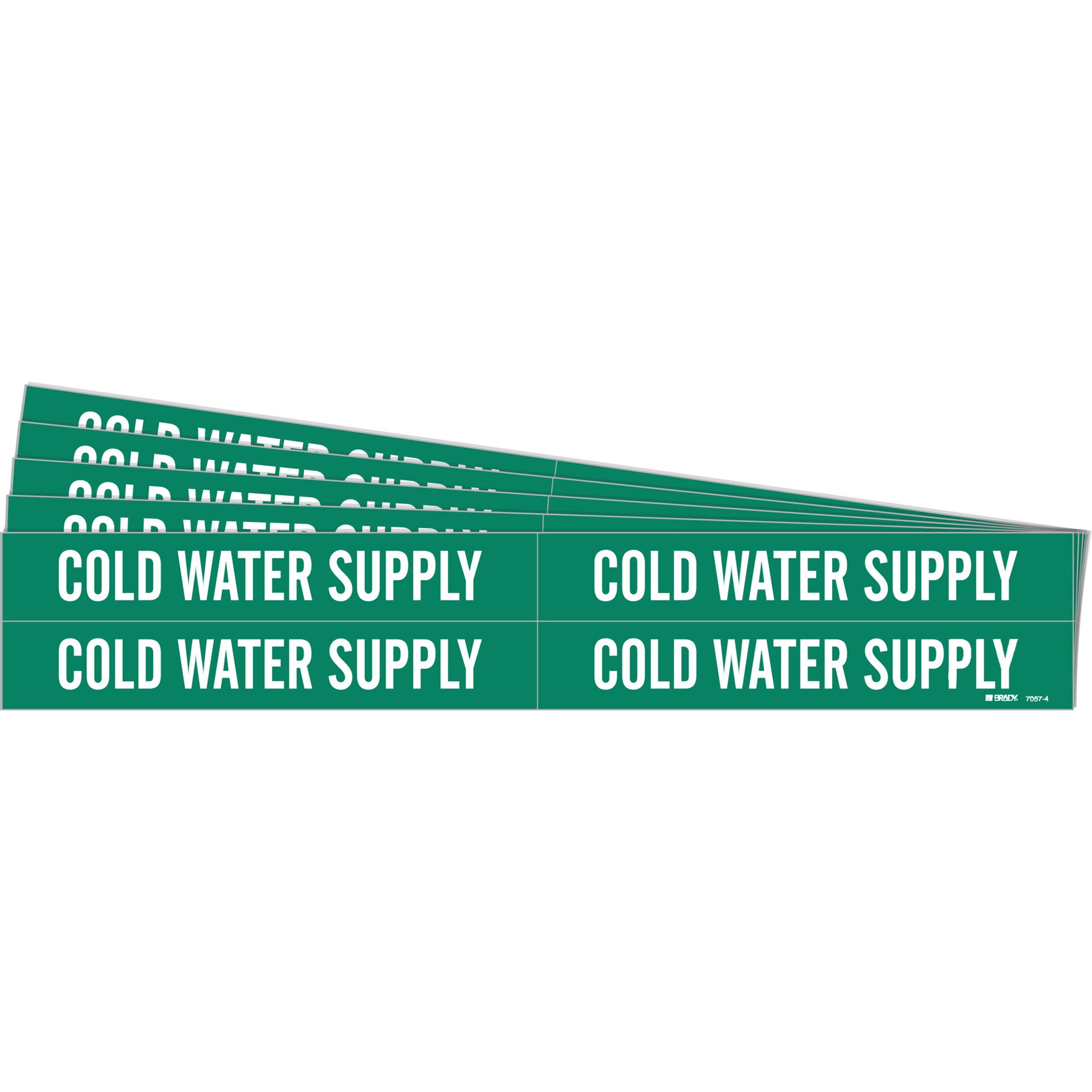 Brady "Cold Water Supply" Pipe Markers, Self-Adhesive, 1-1/8" H x 7" W, White on Green