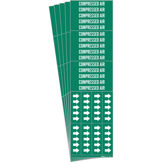 Brady "Compressed Air" Pipe Markers, Self-Adhesive, 2-1/4" H x 2-3/4" W, White on Green