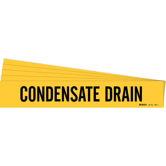 Brady "Condensate Drain" Pipe Marker, Self-Adhesive, 2-1/4" H x 14" W, Black on Yellow