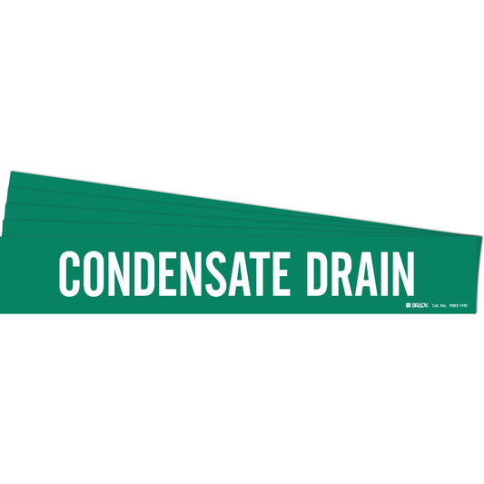 Brady "Condensate Drain" Pipe Marker, Self-Adhesive, 4" H x 24" W, White on Green