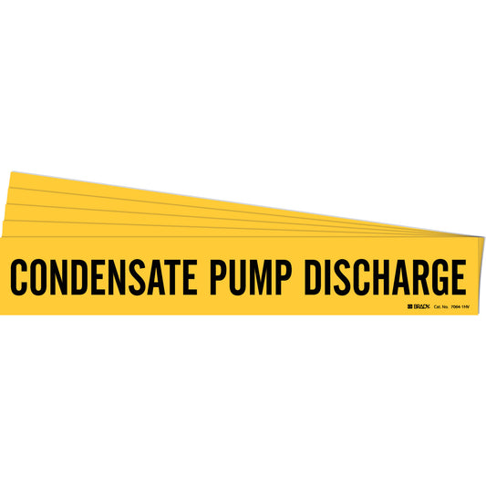 Brady "Condensate Pump Discharge" Pipe Marker, Self-Adhesive, 4" H x 24" W, Black on Yellow