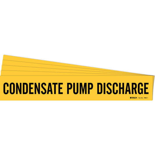 Brady "Condensate Pump Discharge" Pipe Marker, Self-Adhesive, 2-1/4" H x 14" W, Black on Yellow