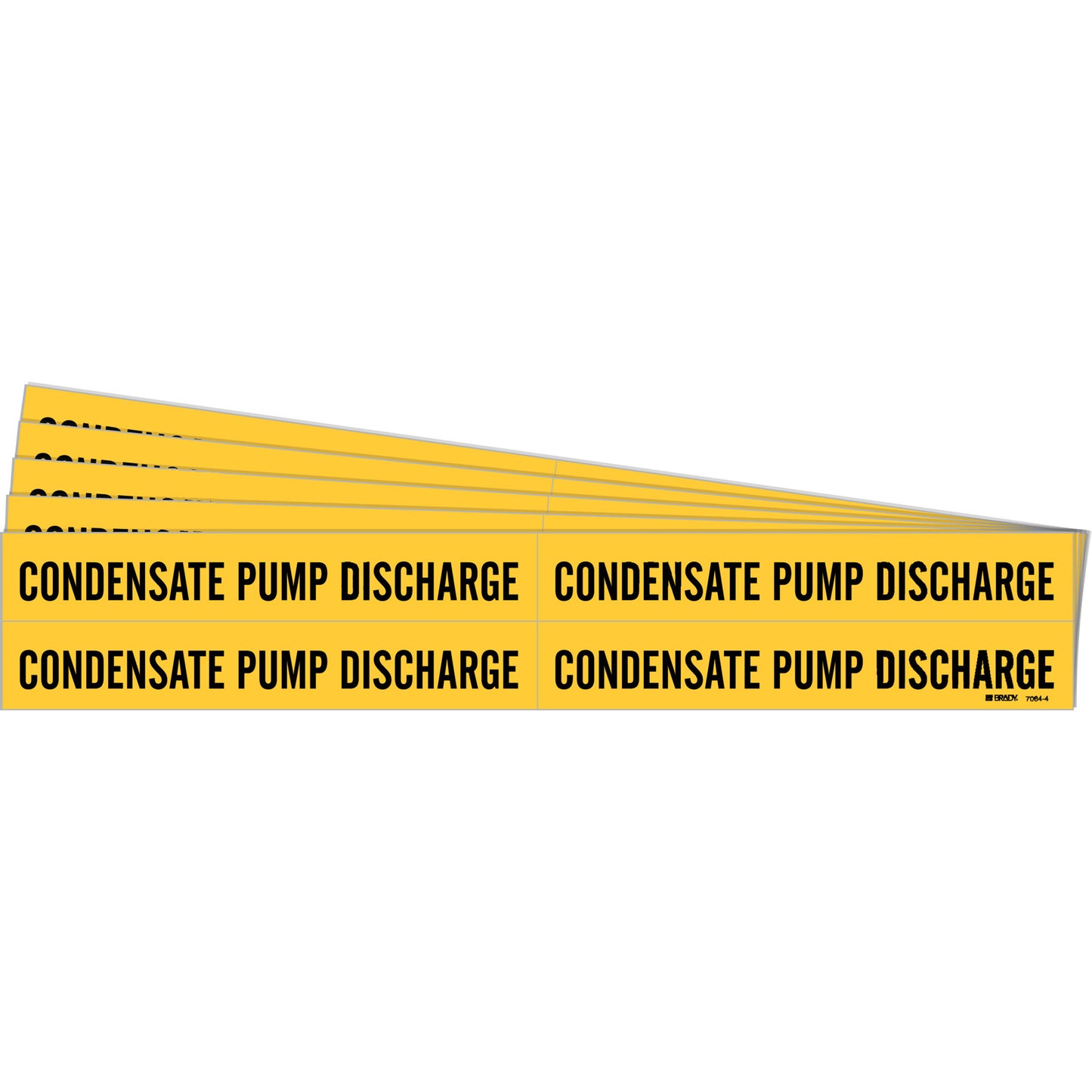 Brady "Condensate Pump Discharge" Pipe Markers, Self-Adhesive, 1-1/8" H x 7" W, Black on Yellow