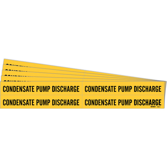Brady "Condensate Pump Discharge" Pipe Markers, Self-Adhesive, 1-1/8" H x 7" W, Black on Yellow