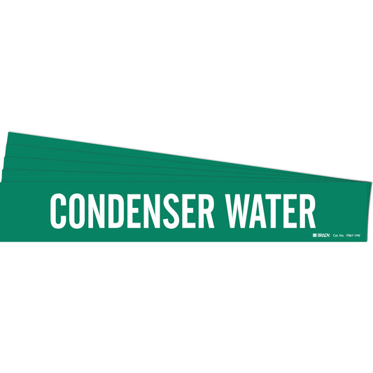 Brady "Condenser Water" Pipe Marker, Self-Adhesive, 4" H x 24" W, White on Green