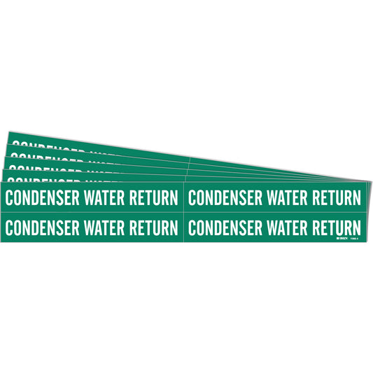 Brady "Condenser Water Return" Pipe Markers, Self-Adhesive, 1-1/8" H x 7" W, White on Green