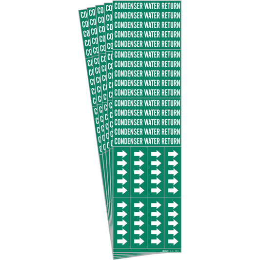 Brady "Condenser Water Return" Pipe Markers, Self-Adhesive, 2-1/4" H x 2-3/4" W, White on Green