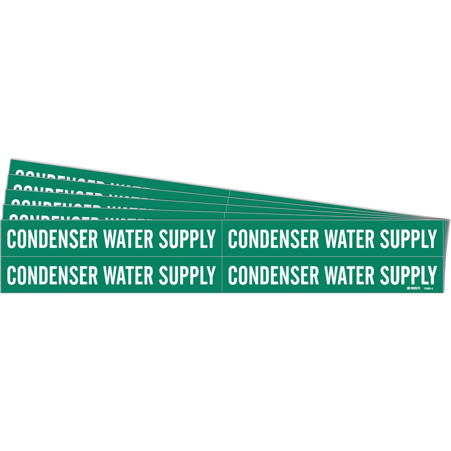 Brady "Condenser Water Supply" Pipe Markers, Self-Adhesive, 1-1/8" H x 7" W, White on Green