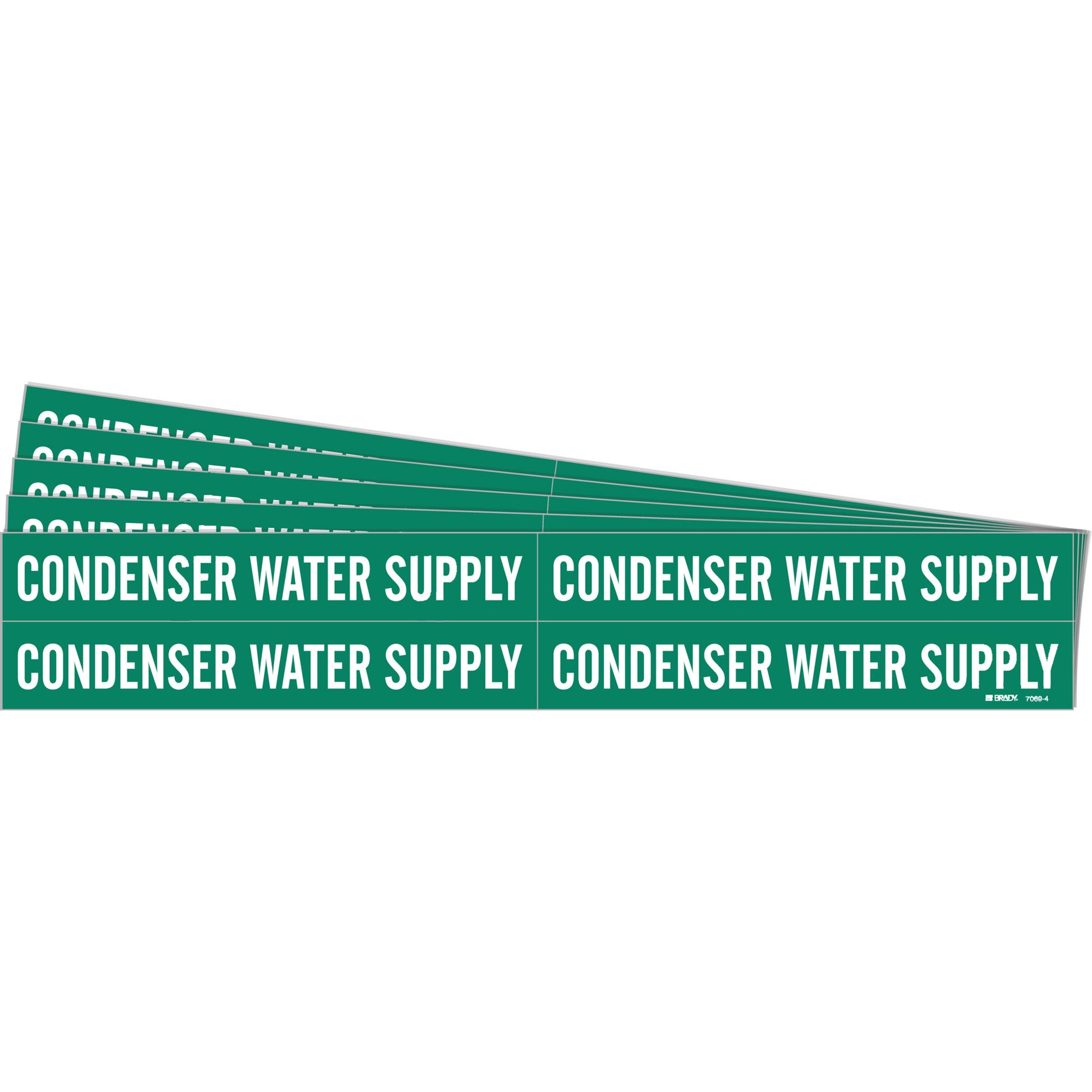 Brady "Condenser Water Supply" Pipe Markers, Self-Adhesive, 1-1/8" H x 7" W, White on Green