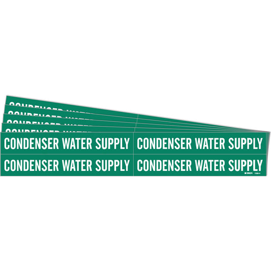 Brady "Condenser Water Supply" Pipe Markers, Self-Adhesive, 1-1/8" H x 7" W, White on Green