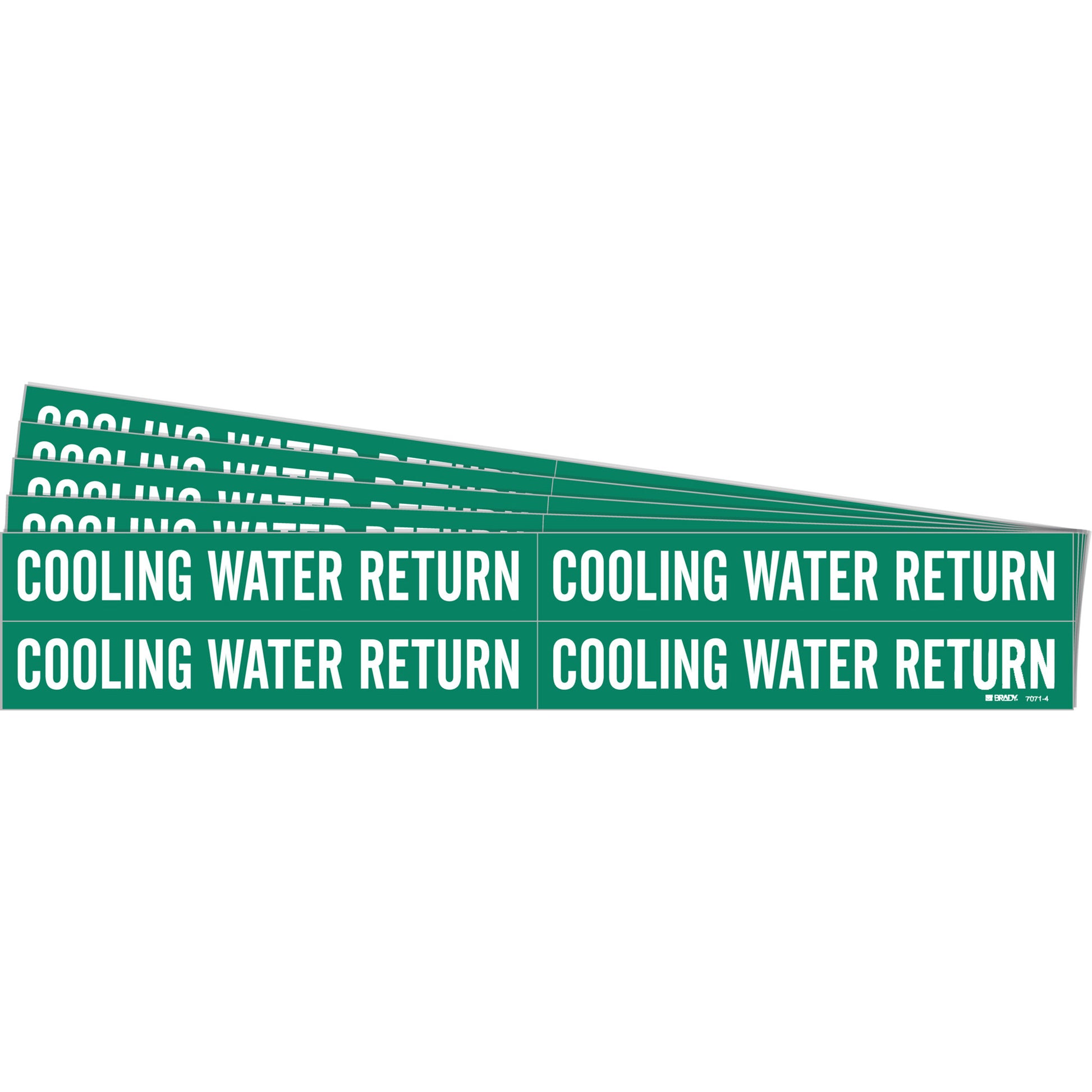Brady "Cooling Water Return" Pipe Marker, Self-Adhesive, 1-1/8" H x 7" W, White on Green