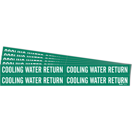 Brady "Cooling Water Return" Pipe Marker, Self-Adhesive, 1-1/8" H x 7" W, White on Green