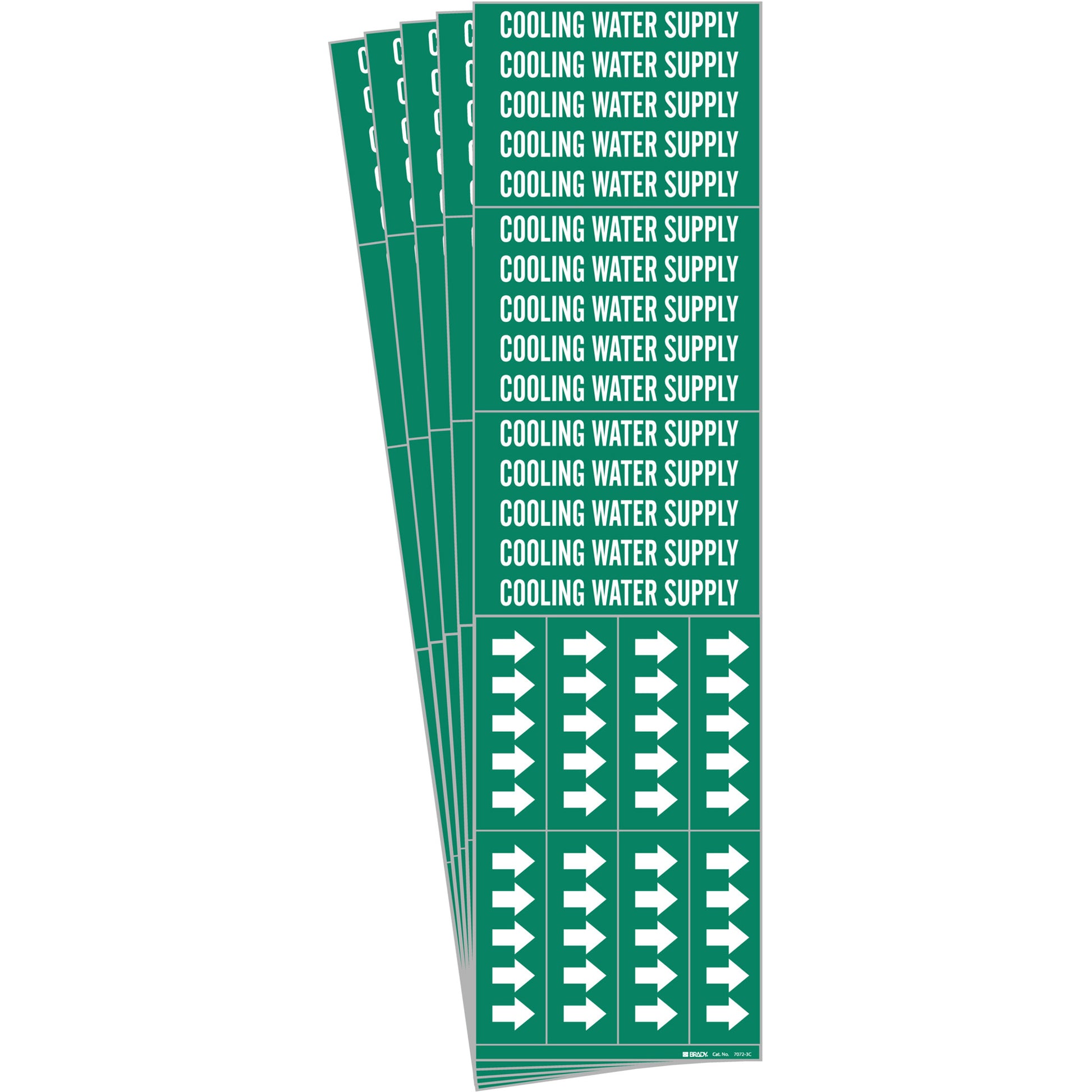 Brady "Cooling Water Supply" Pipe Markers, Self-Adhesive, 2-1/4" H x 2-3/4" W, White on Green